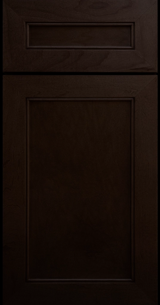 Alpine mitered shaker cabinet in Chocolate Stain with a flat center panel & inside bead detail.